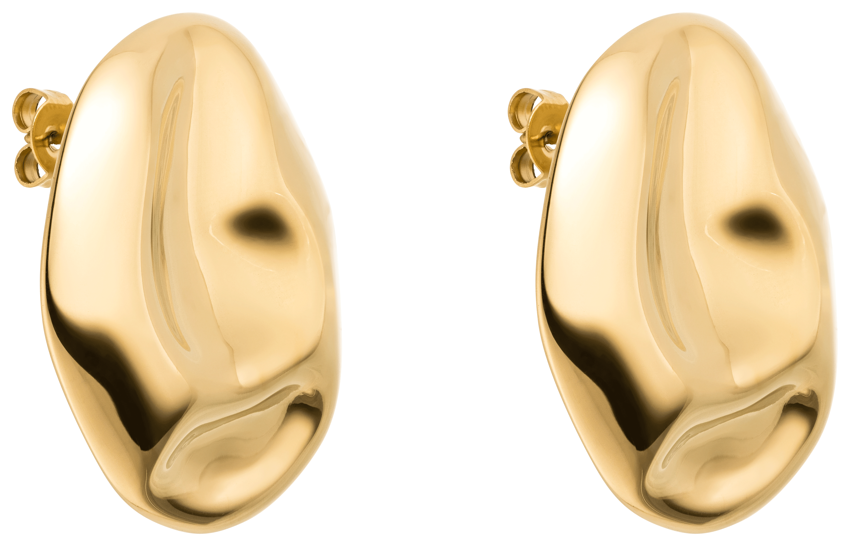 Glänzende, abstrakte Gold-Ohrstecker mit organischen Kurven und glatten Oberflächen aus der Kollektion LeGer x Purelei - Modern Muse Ohrringe von LeGer by Lena Gercke - perfekt als Statement-Piece.