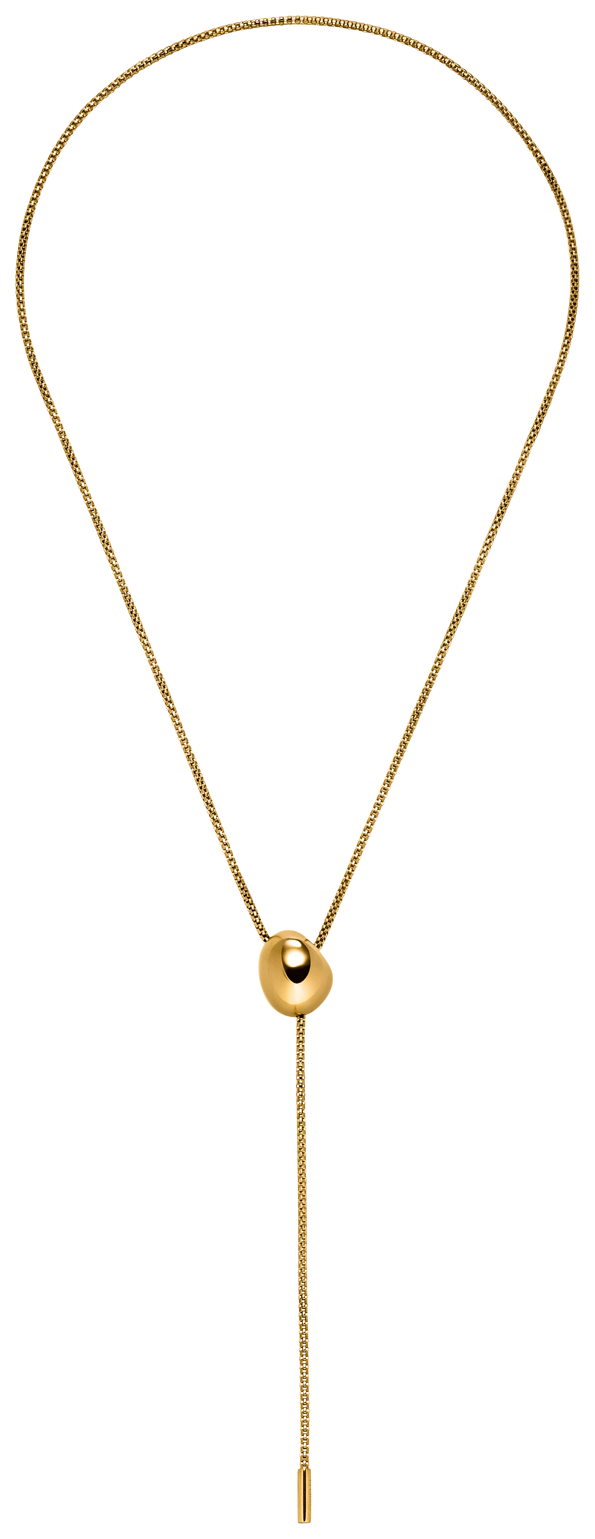 Die LeGer x Purelei - Unstoppable Kette von LeGer by Lena Gercke ist eine goldene verstellbare Y-Kette mit einer dünnen Kette, einer zentralen runden Perle und einer verstellbaren Kette.