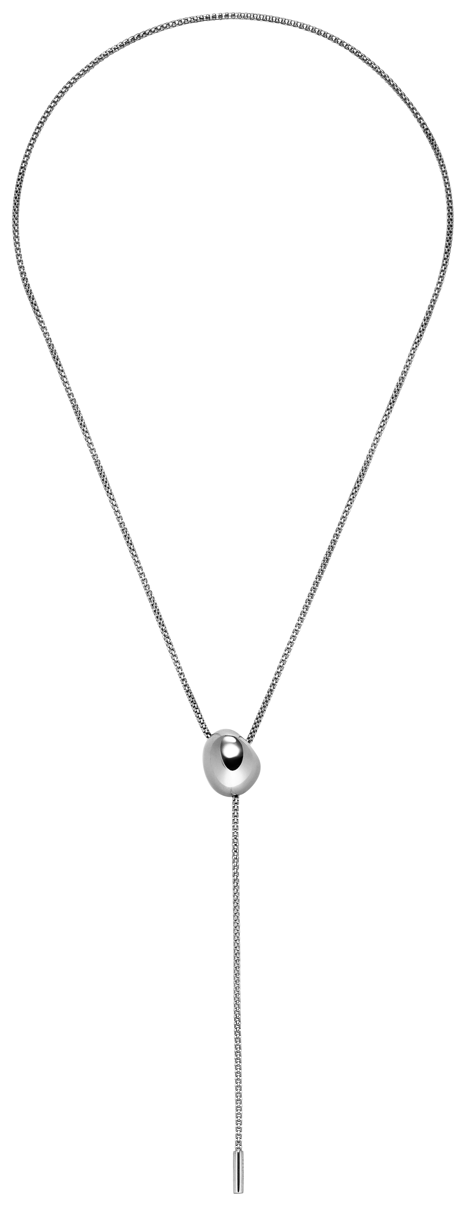 Die LeGer x Purelei - Unstoppable Kette von LeGer by Lena Gercke ist eine minimalistische Silberkette mit einer glatten, abgerundeten Perle und einer verstellbaren Y-Gleitkette mit einem schlanken zylindrischen Anhänger, der auf einem schlichten weißen Hintergrund abgebildet ist.