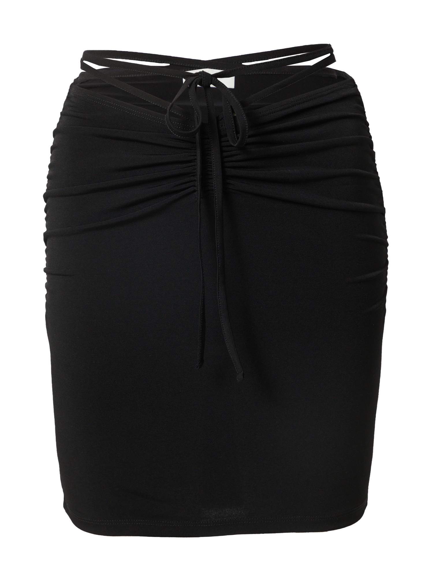 Der Rock „Braelyn“ von LeGer by Lena Gercke ist ein schwarzer Minirock mit geraffter, gerüschter Vorderseite und einem stilvollen, überkreuzten Bindedetail in der Taille. Dieser figurbetonte (schmale) Rock besticht durch eine glatte, geschmeidige Textur. Vor einem weißen Hintergrund wird das komplizierte Design des Rocks hervorgehoben, was diesen Rock zu einer unverzichtbaren Ergänzung für jede modebewusste Garderobe macht.