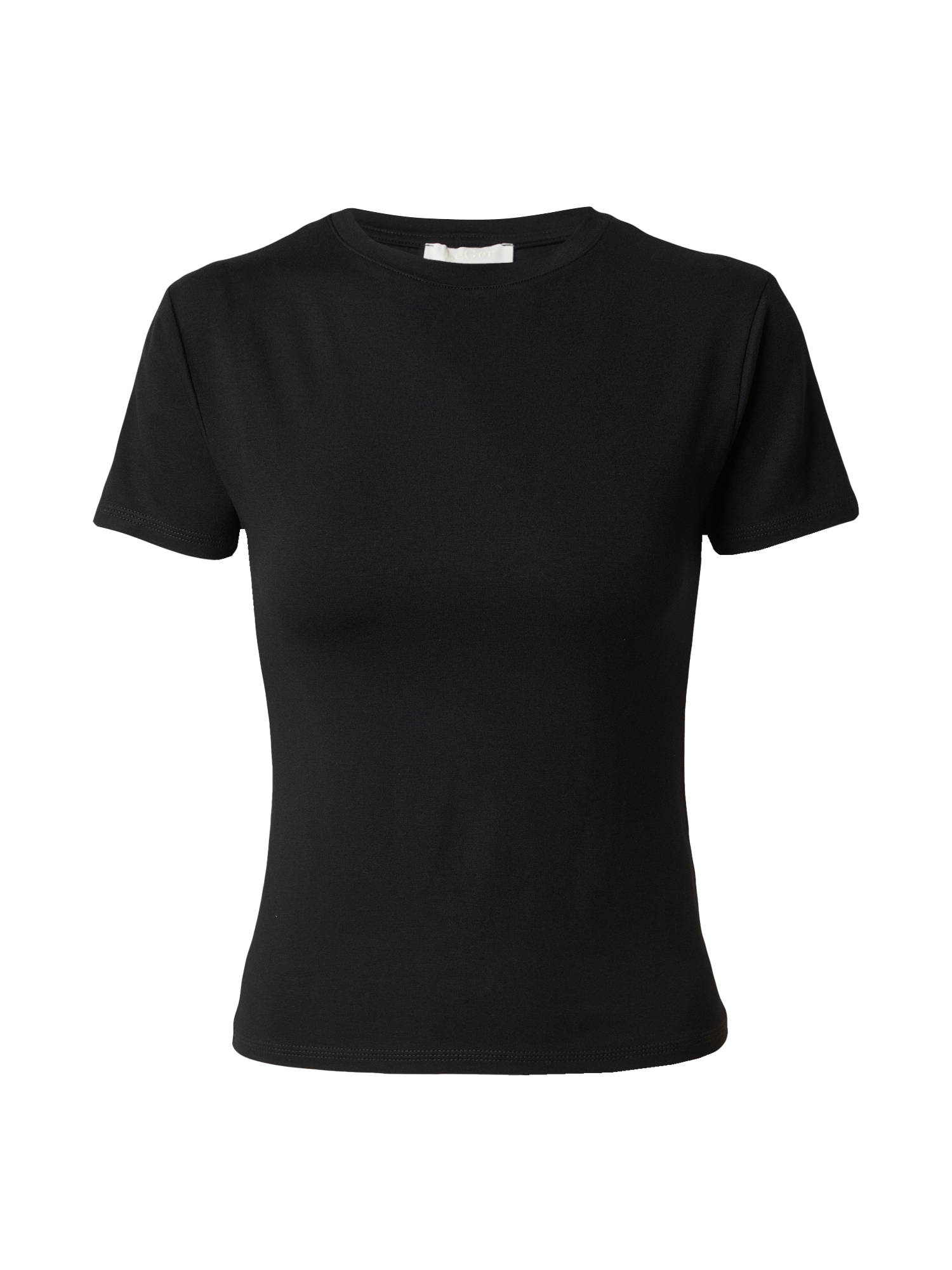 Das T-Shirt 'Doreen' von LeGer by Lena Gercke ist ein schlichtes schwarzes Kurzarm-Top mit Rundhalsausschnitt, das auf einer Schaufensterpuppe vor weißem Hintergrund abgebildet ist.