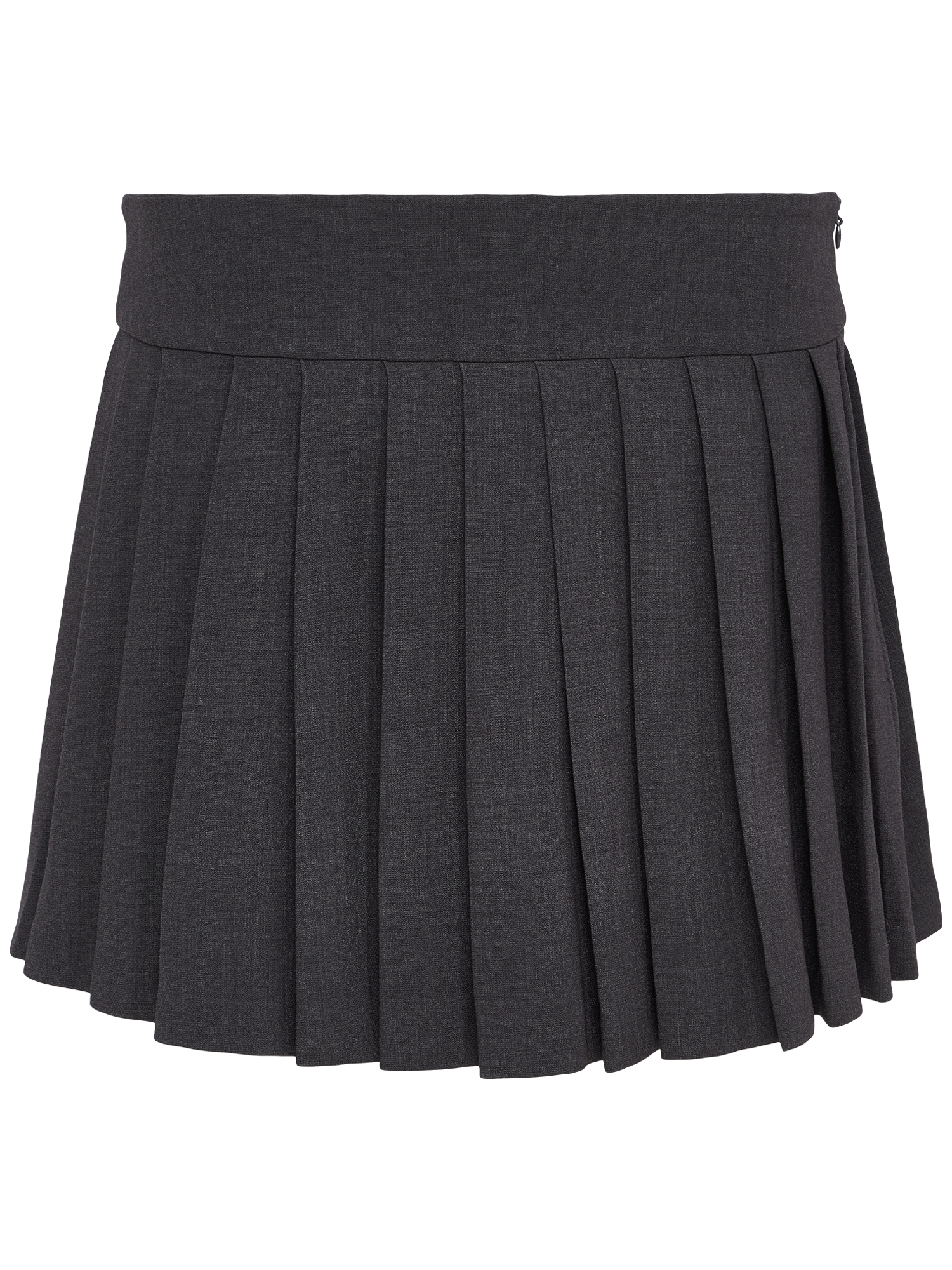 Der LeGer x Oh April - Franja Rock von LeGer by Lena Gercke ist ein dunkelgrauer, extra kurzer Faltenrock mit breitem Bund in Größe 36, abgebildet auf einem schlichten weißen Hintergrund.