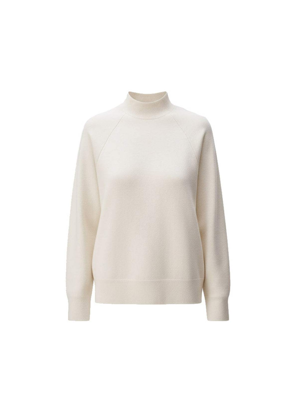 Cremefarbener Pullover „Heather“ von LeGer by Lena Gercke mit langen Ärmeln, Stehkragen und lockerer Passform in normaler Länge, präsentiert vor einem schlichten weißen Hintergrund.