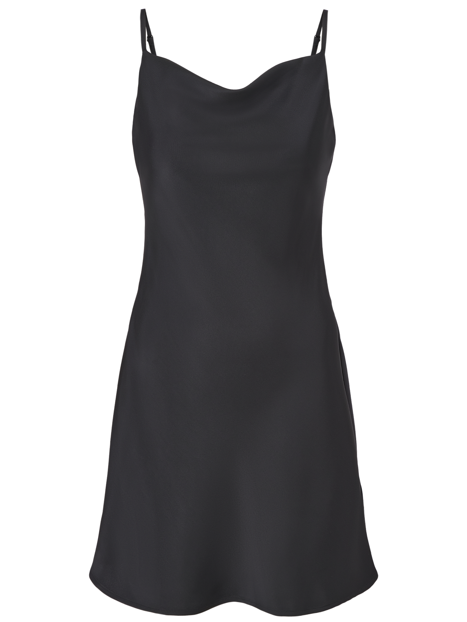 Das Letizia Dress von LeGer by Lena Gercke ist ein schlichtes, schwarzes, ärmelloses Slip-Kleid mit schmaler Passform, dünnen Spaghetti-Trägern und leicht ausgestelltem Saum, das auf einem schlichten weißen Hintergrund gezeigt wird.