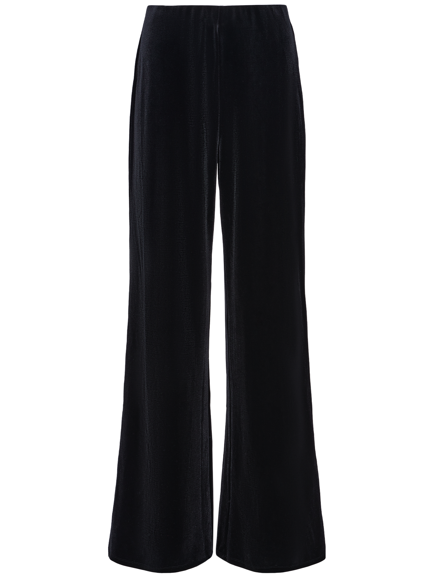 Die Hose „Fray“ von LeGer by Lena Gercke ist eine schwarze, weit geschnittene Maxihose aus Samt mit elastischem Bund, die vor einem schlichten weißen Hintergrund abgebildet ist.