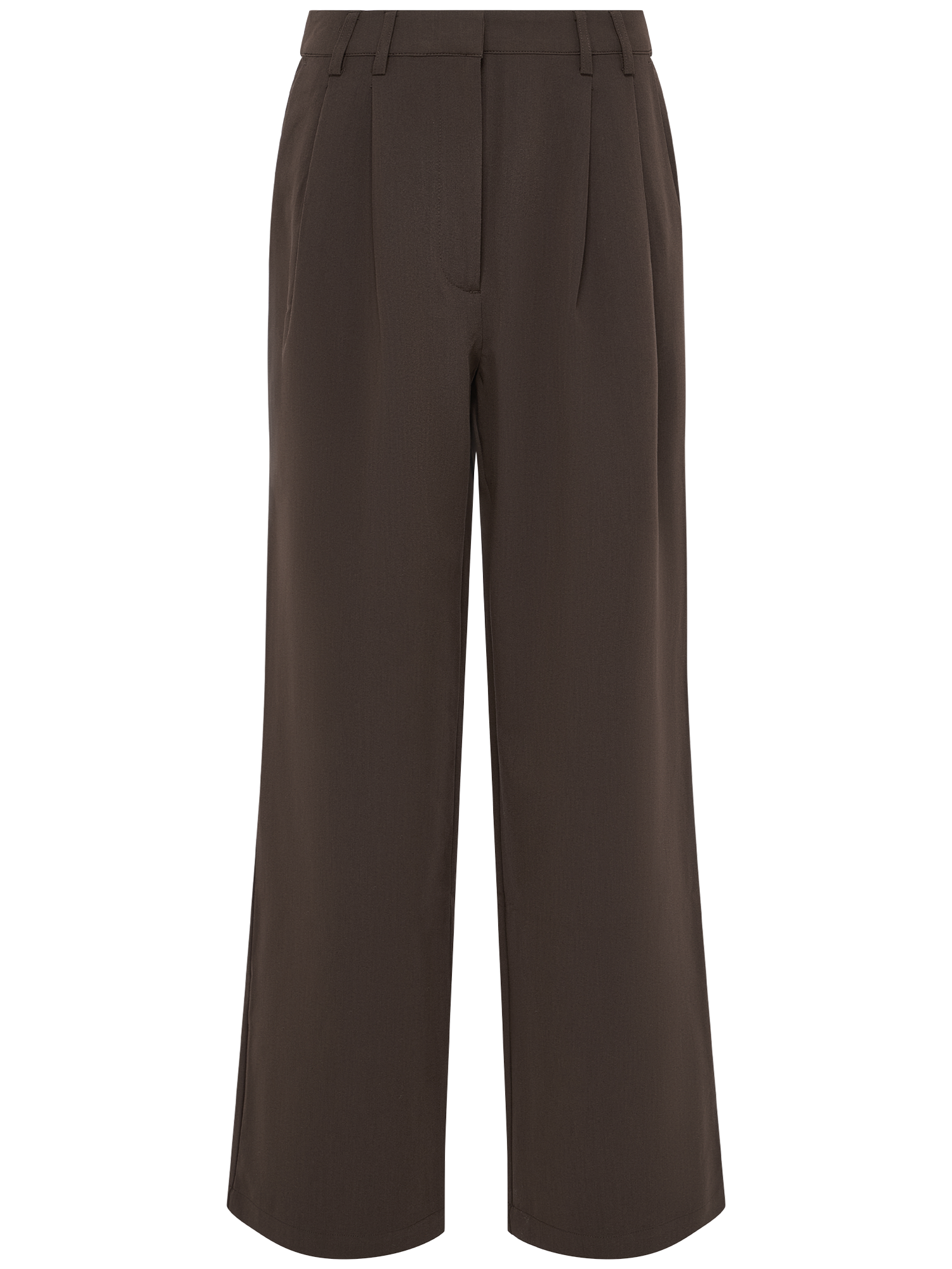 LeGer by Lena Gercke's LeGer x Purelei Athina Pants: braune Hose mit weitem Bein in Größe 36 mit Gürtelschlaufen, Bundfalten und Seitentaschen, abgebildet auf einem schlichten weißen Hintergrund.