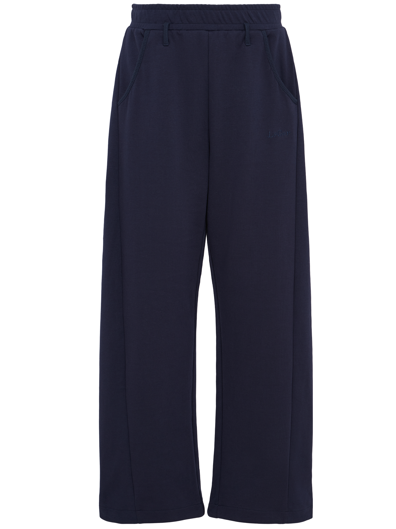 Die Jana Pants von LeGer by Lena Gercke sind marineblaue Maxi-Jogginghosen mit weitem Bein, elastischem Bund, Seitentaschen und dezenten Gürtelschlaufen, die auf einem einfarbig weißen Hintergrund abgebildet sind.