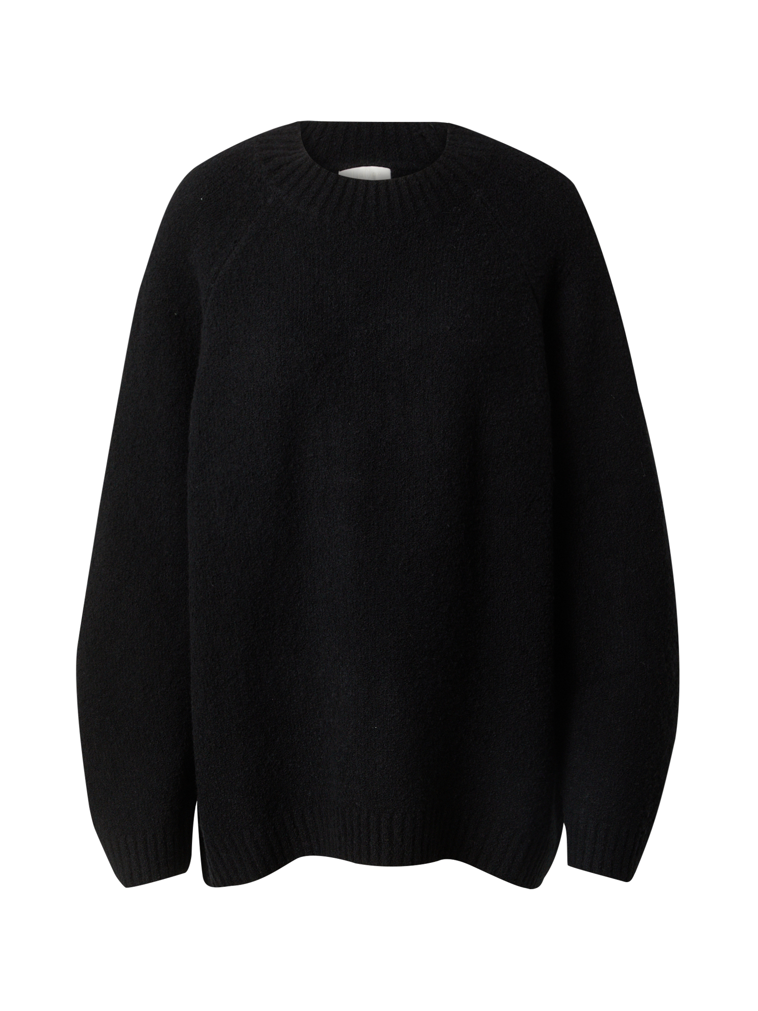 Vor einem schlichten weißen Hintergrund ist der Pullover „Elmira“ von LeGer by Lena Gercke zu sehen, ein schwarzer, langärmliger Strickpullover mit Rundhalsausschnitt und gerippten Bündchen und Saum. Das gemütliche, locker sitzende Design hat eine normale Länge und ist somit ideal für die Freizeit.