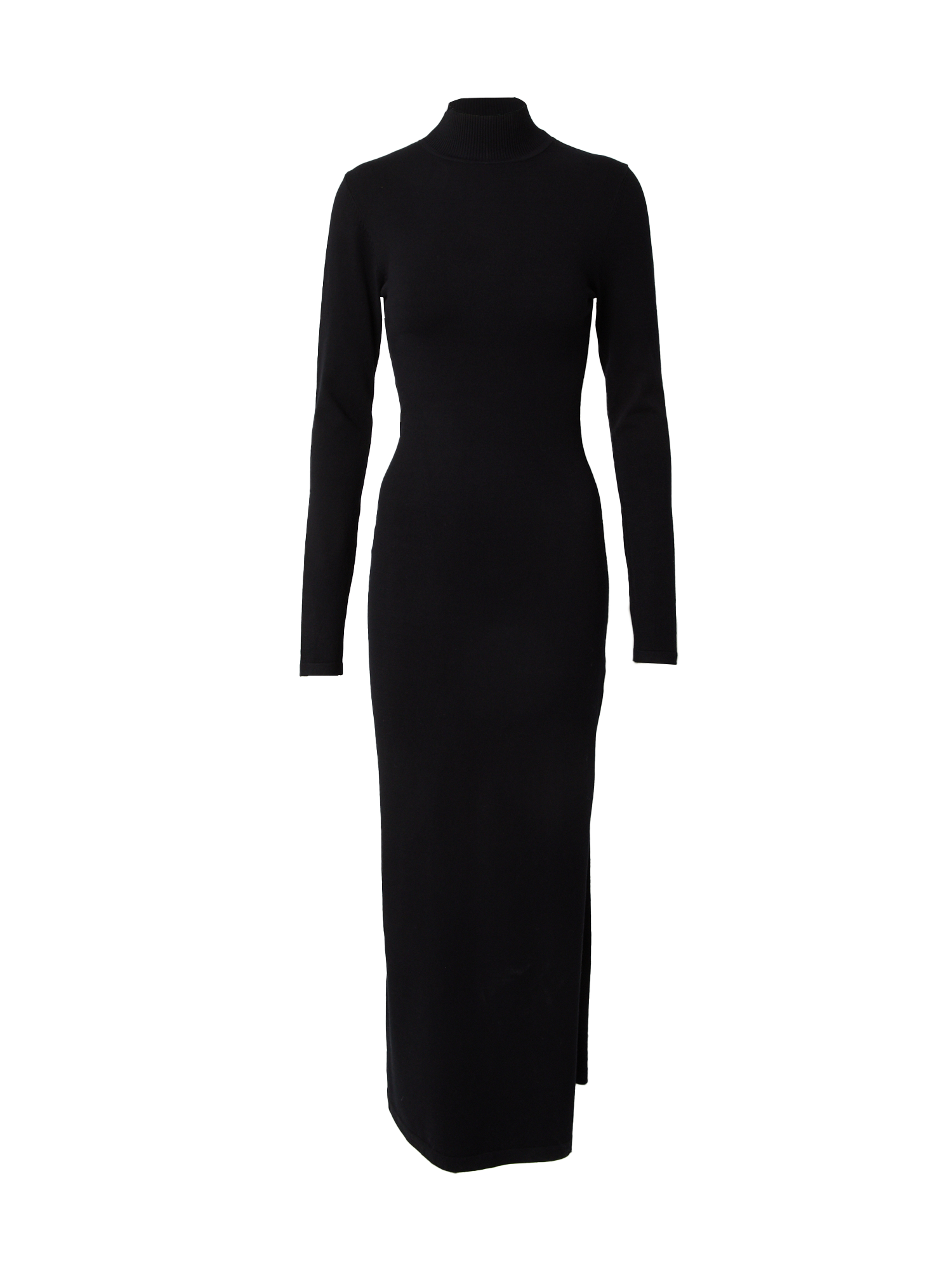 Das Imen Dress von LeGer by Lena Gercke ist ein schwarzes, knöchellanges Bodycon-Kleid in Größe 36 mit langen Ärmeln, einem hohen Ausschnitt und einem schlichten, minimalistischen Design, das auf einem schlichten weißen Hintergrund gezeigt wird.