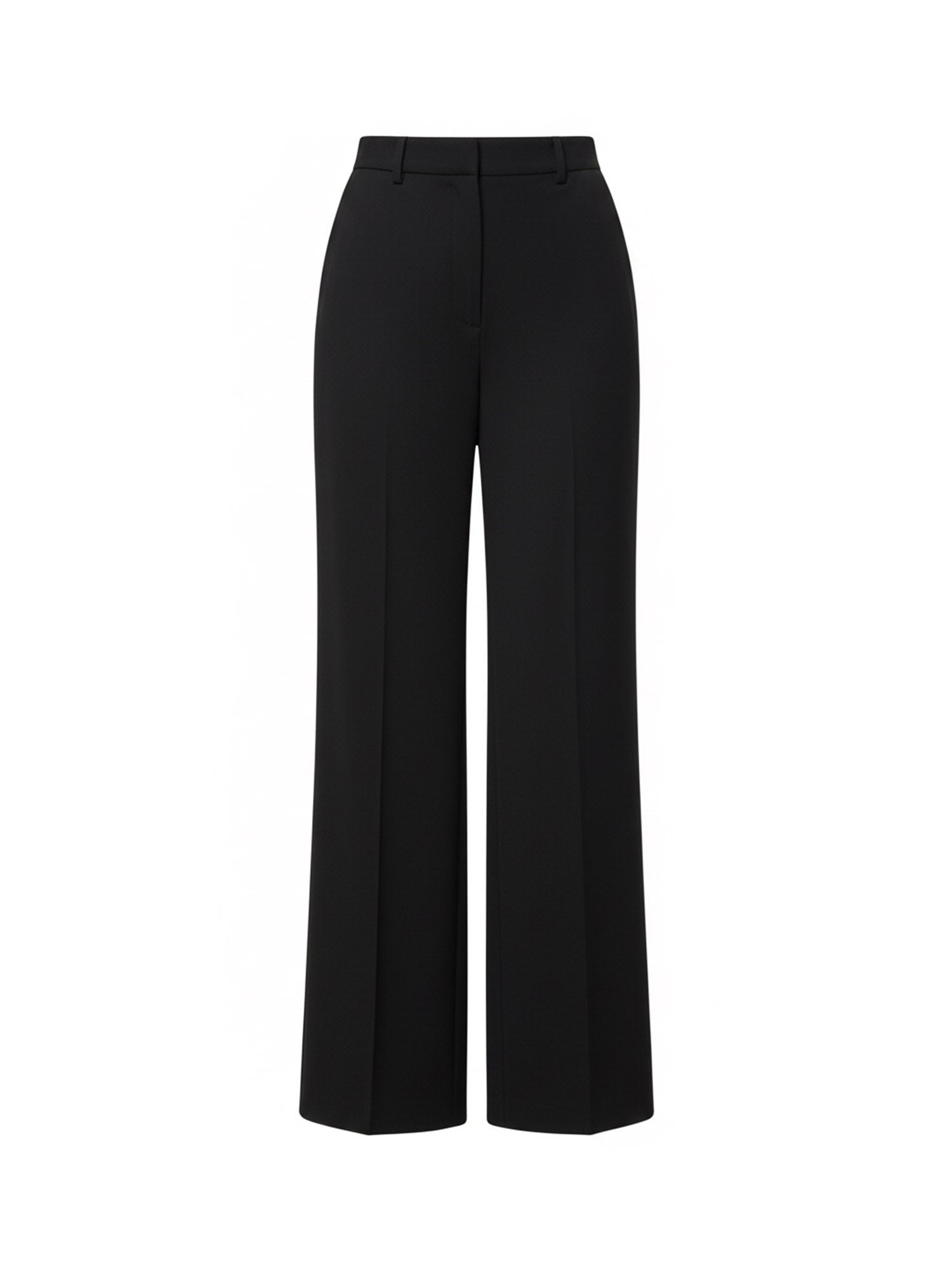 Die Therese Pants Tall von LeGer by Lena Gercke ist eine schwarze, hochtaillierte Hose mit weitem Bein und Reißverschluss an der Vorderseite und am Bund - ein elegantes Stück Damenmode, inspiriert vom Stil des Maxikleids, das auf weißem Hintergrund gezeigt wird.