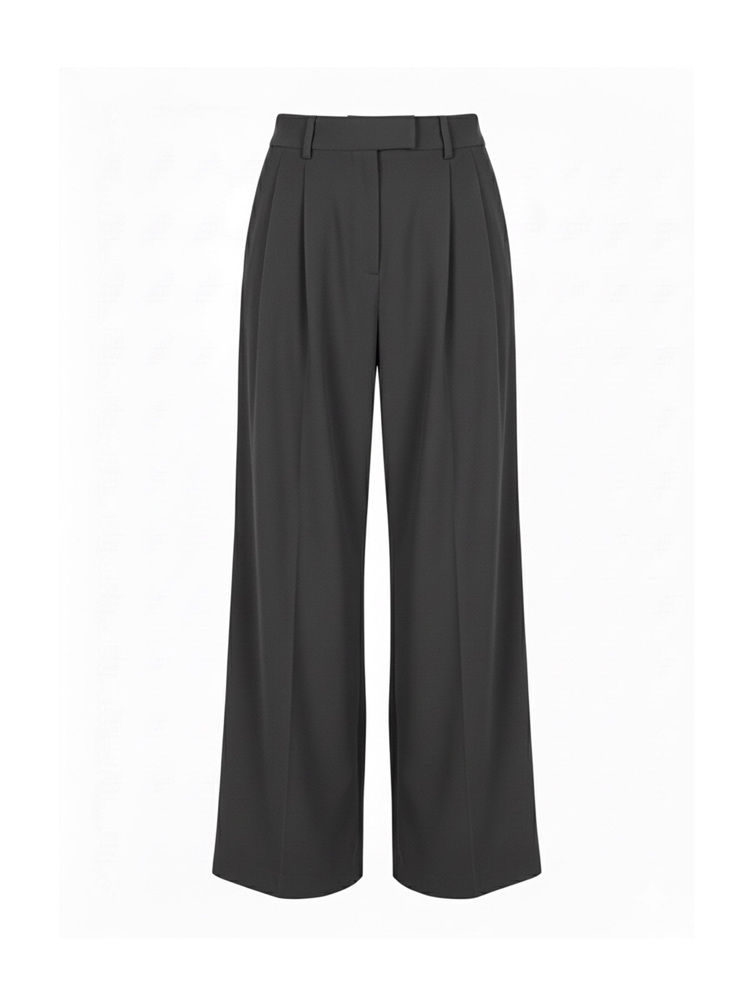 Die Kora Pants Tall von LeGer by Lena Gercke ist eine schwarze Hose mit hoher Taille, weitem Bein, Gürtelschlaufen und Bundfalten in Größe 36, abgebildet an einem 1,77 m großen Model auf weißem Hintergrund.