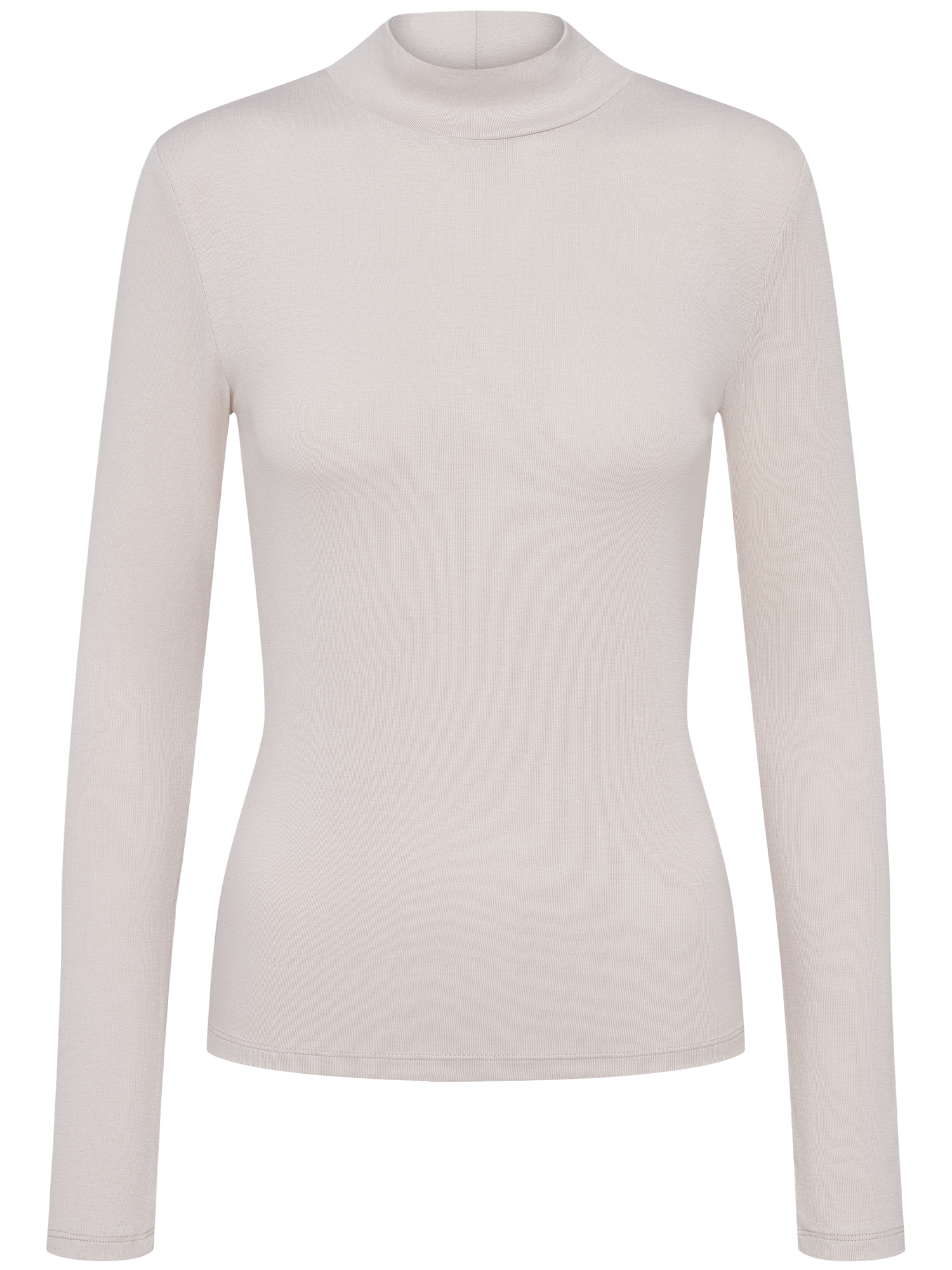 LeGer by Lena Gercke's LeGer x Purelei - Deike Longsleeve in Größe 36, schmal geschnittenes hellbeiges Rollkragen-Top, abgebildet auf einem schlichten weißen Hintergrund.