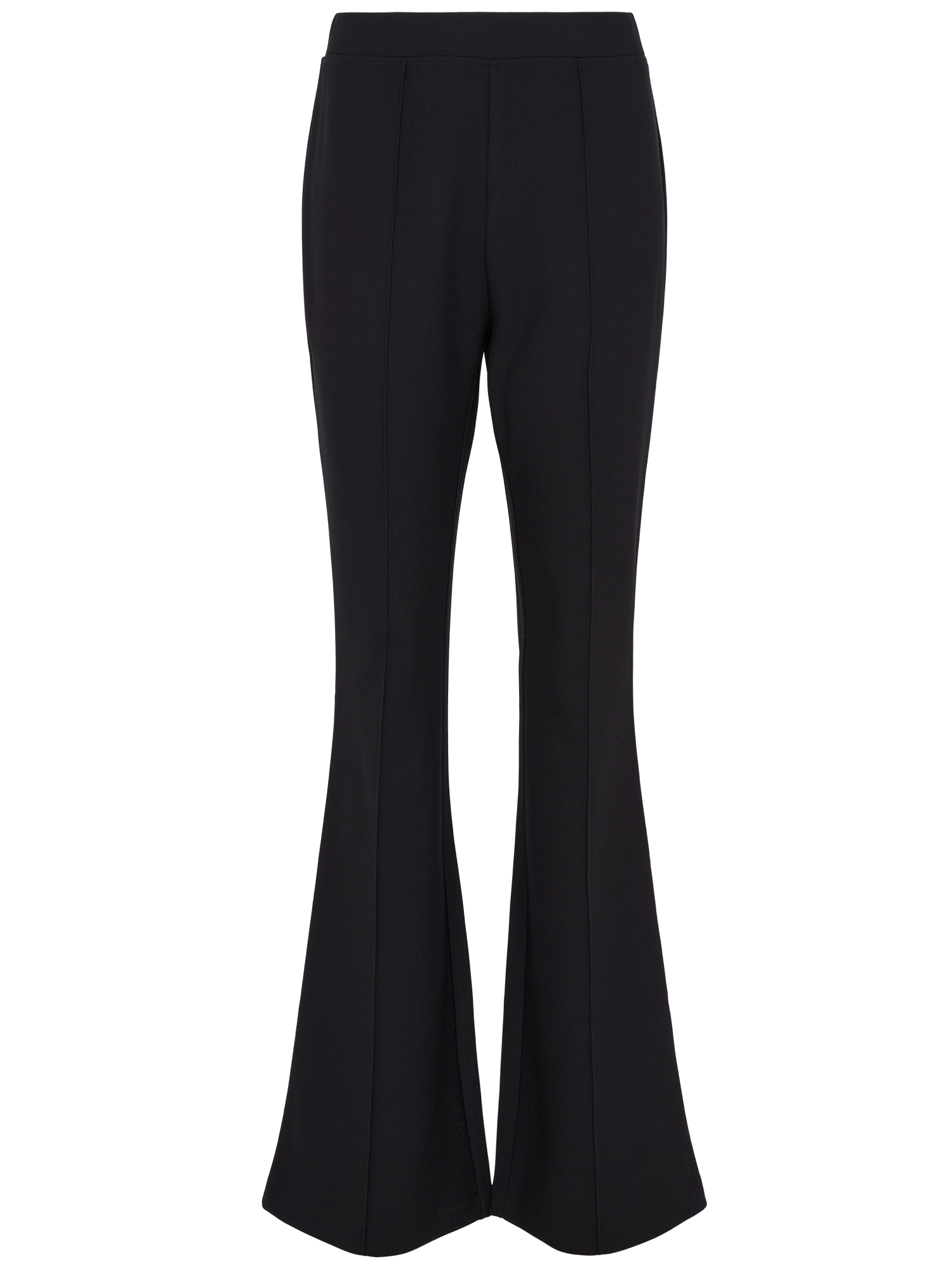 Luana Pants von LeGer by Lena Gercke: schwarze, hochtaillierte Maxihose mit ausgestelltem Bein, glattem Bund und Nahtdetails auf der Vorderseite, abgebildet auf weißem Hintergrund.
