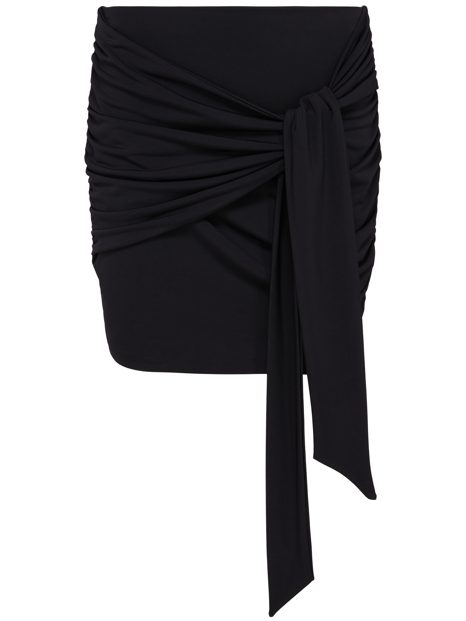 Der Elonie Rock von LeGer by Lena Gercke ist ein schwarzer Minirock mit gerüschten Seiten, einem auffälligen Knoten auf der Vorderseite und einem schmal geschnittenen Stoff für einen modernen, schmeichelhaften Mid-Waist-Look.