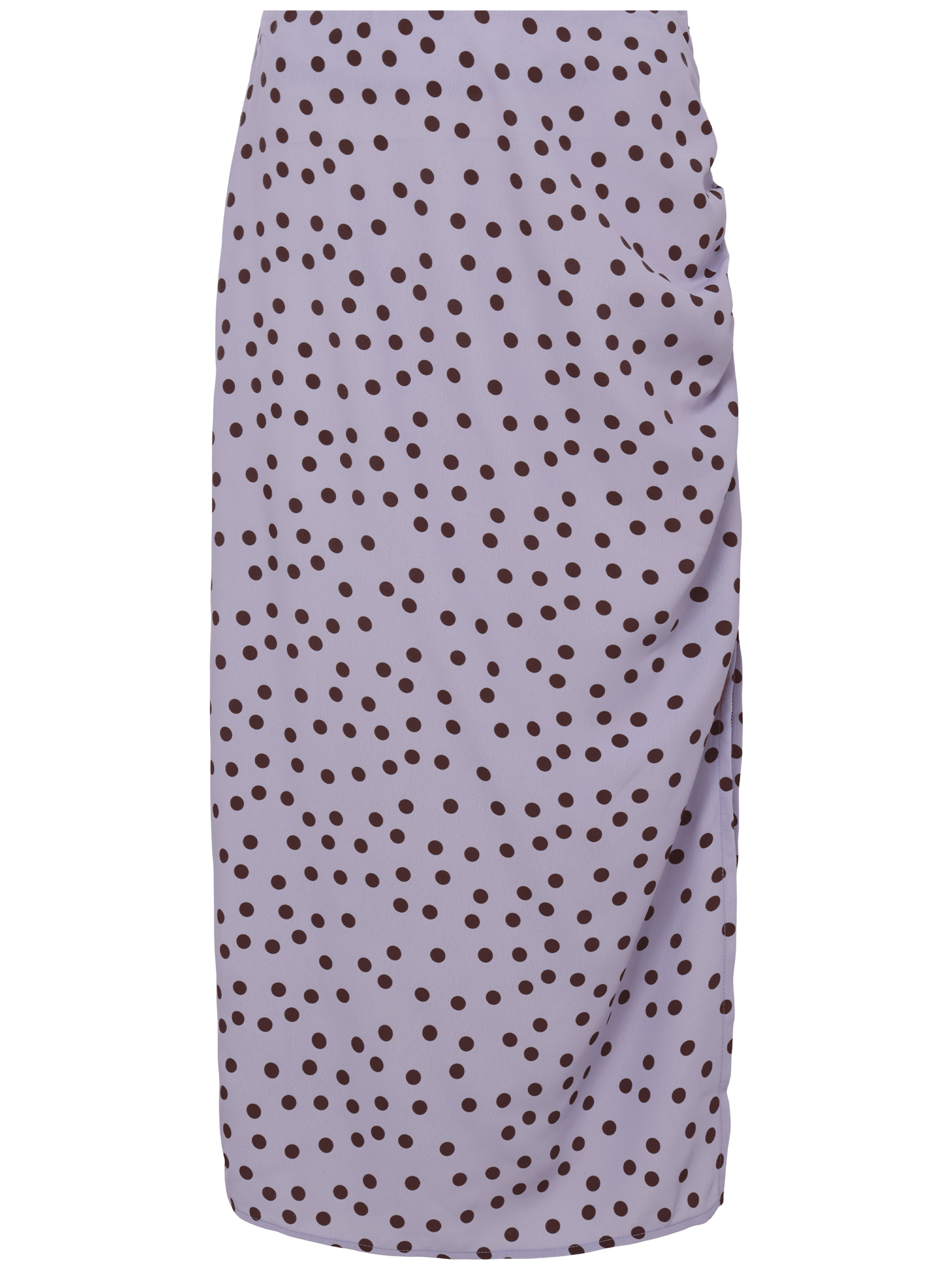 Das Fleur Set von LeGer by Lena Gercke ist ein lavendelfarbener Midirock in Größe 36 mit schwarzen Tupfen und dezenten Seitenrüschen.
